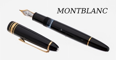 MONTBLANC Füllfederhalter, Meisterstück, Korpus schwarzer Hartlack, Monturen Metall verg., Feder GG/WG 585/000, Stärke M, im orig.Etui, min. ...