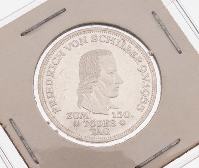 Silbermünze, 5 Mark, Deutschland, zum 150. Todestag, Freiherr Friedrich von Schiller, Prägemarke F
