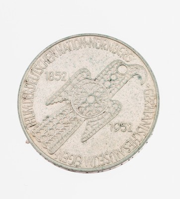 Silbermünze, 5 Mark Deutschland 1952, Germanisches Museum Nürnberg, Prägemarke D