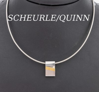 SCHEURLE/QUINN Brillant-Anhänger, Stahl undGG 750/000, kl Brillant ca. 0.04 ct Weiß/si, an Stahlreif, L. ca. 42 cm, Steckschließe