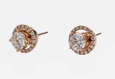 Paar 18 kt Gold Brillant-Ohrstecker, WG 750/000, 2 Brillanten zus. ca. 1.40 ct Weiß/ vs, abnehmbarer Kranz aus Brillanten zus. ca. 0.30 ct feines ...