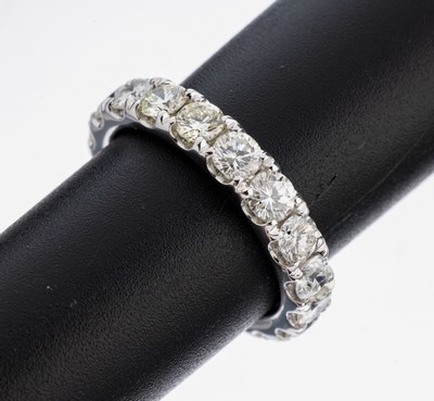 14 kt Gold Brillant-Memoryring, WG 585/000,18 Brillanten zus. ca. 3.57 ct Weiß-get. Weiß/vs-si, RW 56, ca. 5.6 g