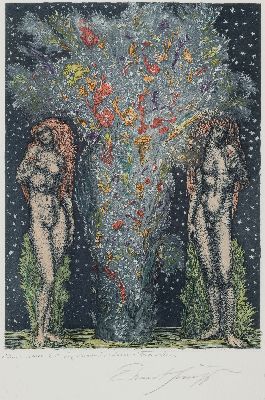Ernst Fuchs, 1930-2015 Wien, 4 Radierungen, ohne Titel, bez. "Einer von 20 in verschiedenen Farben"; nächtliche Landschaft, Ed. 28/150; ...