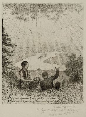 Hans Thoma, 1839 Bernau-1924 Karlsruhe, Geh aus mein Herz..., Radierung, ca. 24.5x19.5cm, darunter handsigniert und mit handschriftl. Widmung von ...