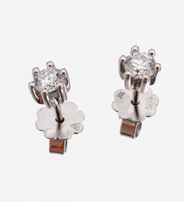 Paar 14 kt Gold Brillant-Ohrstecker, WG 585/000, 2 Brillanten zus. ca. 0.50 ct Weiß/vs, ca. 1.7 g
