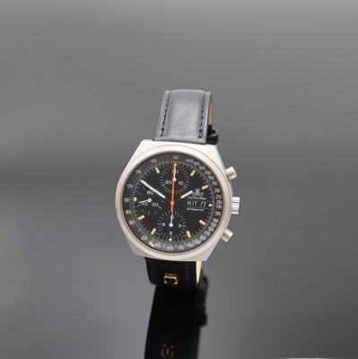 MEISTER-ANKER Armbandchronograph, Deutschland/Schweiz um 1990, Automatik, massives Edelstahlgeh., Boden verschr., schwarzes Zifferbl. m. ...