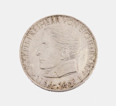 Silbermünze 5 Mark, Deutschland 1957, Joseph Freiherr von Eichendorff