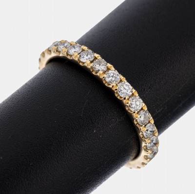 14 kt Gold Brillant-Memoryring, GG 585/000,28 Brillanten zus. ca. 1.10 ct (grav.) feines Weiß-l.get.Weiß/vs-si, RW 56, ca. 2.3 g