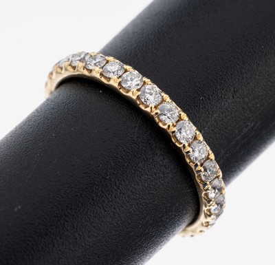14 kt Gold Brillant-Memoryring, GG 585/000,29 Brillanten zus. ca. 1.00 ct (grav.) feines Weiß-Weiß/si-p, RW 55, ca. 1.9 g