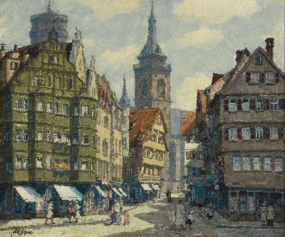 Fritz Geyer, 1875 Nürnberg-1947 Tübingen, Ansicht aus Stuttgart, Öl/Lwd, links unten sign., ca. 50x60cm, R. ca. 67x77cm, Geyer war Meisterschüler ...
