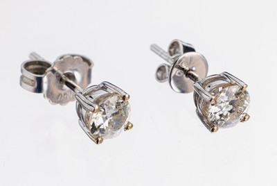 Paar 14 kt Gold Diamant-Ohrstecker, WG 585/000, 2 Altschliffdiamanten zus. ca. 0.80 ct l.get.Weiß/p, ca. 1.2 g