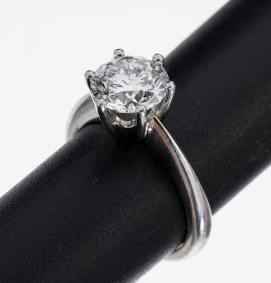 Platin Brillant-Ring, Pt 950, Brillant ca. 2.03 feines Weiß(G)/p1, RW 52, ca. 7.7 g, HRD-Expertise für Mittelstein anbei