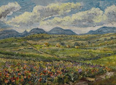 Marie Strieffler, 1917-1987 Landau, pfälzer Sommerlandschaft, 1954, rechts unten signiert und datiert, Öl/Lwd, 48x65 cm, Rahmen 57x74 cm