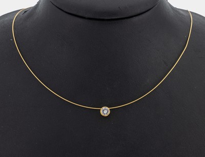 14 kt Gold Brillant-Collier, GG 585/000, Brillant ca. 0.40 ct Weiß/si, L. ca. 41 cm, Federringschließe, ca. 1.80 g