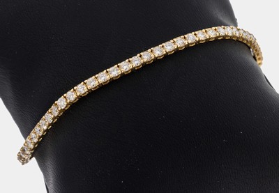 14 kt Gold Brillant-Armband, GG 585/000, Brillanten zus. ca. 3.10 ct feines Weiß- Weiß/vs-si, L. ca. 18.5 cm, Kastenschloss mit 2 Sicherheitsachten