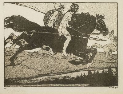 Maximilian Liebenwein, 1869-1926, Amazonen, Lithographie von 1913, handsigniert, ca. 26.5x34.5cm, Ränder leicht knittrig