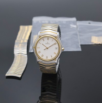 Ebel Sportwave Armbanduhr in Stahl/Gold Referenz 1187141, Schweiz um 1995, quarz, Monocoque Geh., orig. Wellengliederband m. dopp. Faltschl., ...