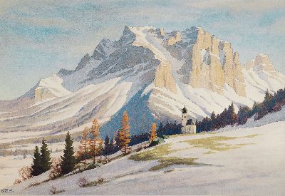 Carl Kessler, 1876 Coburg-1968 München, verschneite Winterlandschaft in den Alpen, Aquarell auf Papier, links unten sign. und bez. Heimstetten, ca. ...