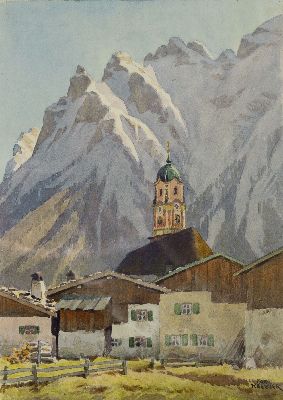 Carl Kessler, 1876 Coburg-1968 München, Ansicht von Mittenwald, Aquarell auf Papier, rechts unten sign., ca. 25x18cm