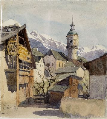 Carl Kessler, 1876 Coburg-1968 München, 2 Aquarelle:1x bez. Oberjoch, verschneite alpine Winterlandschaft, ca. 25.5x36.5cm, 1x Ansicht aus Hötting ...