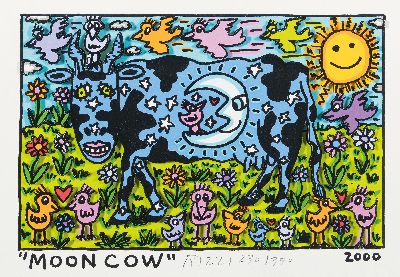 James Rizzi, 1950-2011 New York, Moon Cow, dreidimensionale Farblithographie von 2000, handsigniert und num. 230/350, ca. 15x22cm, PP, u.Gl., R. ca. ...