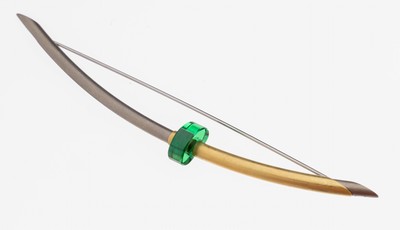 Designerbrosche Modell Lydia M, Titan mit partieller GG 750/000 Hülse (gepr.),grüne Acrylverzierung, Meistermarke MEISTER, L. ca. 11.5 cm, ...