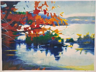 Tadashi Asoma, 1923-2017, japanischer Künstler, Traces of Autumn, Farblithographie von 1996, rechts unten handsigniert, num. 119/175, ca. 78x103cm, ...