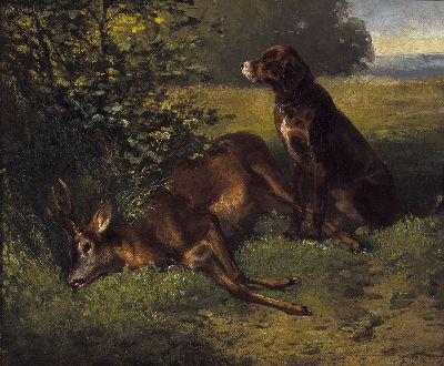 Ludwig Gustav Voltz, 1925-1911, Jagdhund mit erlegtem Rehbock, Öl/Lwd, rechts unten signiert, durch Rahmen halb verdeckt, verso zwei unvollständige ...