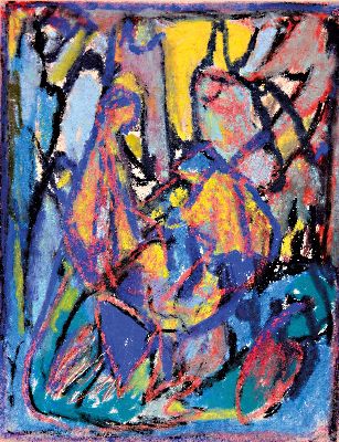 Adolf Hölzel, 1853 Olmütz - 1934 Stuttgart, Figurenkomposition, 1930er Jahre, so auf Galerie-Etikett bez., Pastell auf Papier, abstrahierte ...
