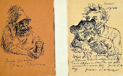 Otto Dill,1884 Neustadt - 1957 Bad Dürkheim, Skizze, Weintrinker, ca. 14.5 x 10 cm, handsigniert, zweites Blatt Litho, Gesamtmaß ca. 34 x 23.5 cm