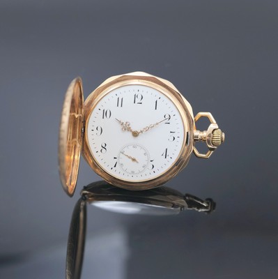 MONOPOL DÜRRSTEIN Herrensavonette in RG 585/000, Deutschland um 1910, floral grav. Geh. dell., Metallcuvette, Emailzifferbl. leicht riss., arab. ...