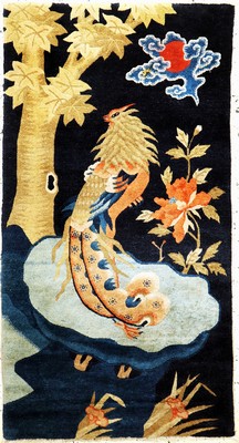 Pao Tow"Phönyx-Hahn"antik, China, um 1900, Wolle auf Baumwolle, ca. 130 x 70 cm, gereinigt, EHZ: 2
