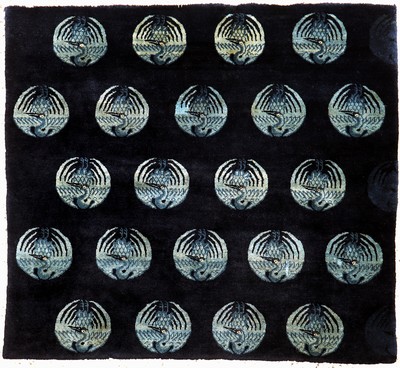 Pao Tow"Kranich-Motiv"antik, China, um 1900, Wolle auf Baumwolle, ca. 120 x 130 cm, gereinigt, EHZ: 2, (kleine restaurierungen)
