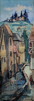 Hans Rolf Peter, geb. 1926 in Neustadt/Wstr., gest. 2020, Bachgängel in Neustadt, Öl/Hartfaser, re.u.sign., ca. 77 x 23 cm, R.