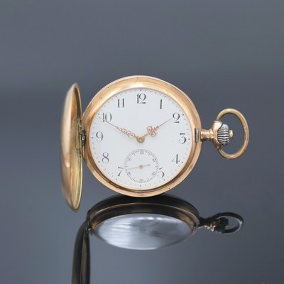 OMEGA Savonette in RoseG 585/000, Schweiz um 1900, 3-Deckel Goldgeh. altersbed. stark ber./dell./Reparatur-Spuren, beide Schalen guill., Sprungdeckel ...