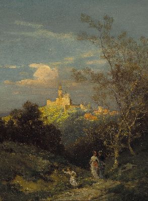Adolf Chelius, 1856 Frankfurt am Main-1923 München, Ansicht von Kronberg, verso auf altem Etikett betitelt: Cronberg im Taunus, Öl/Lwd, rest., ...