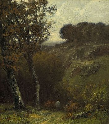 Karl Peter Burnitz, 1824 Kronberg-1886 Frankfurt am Main, Landschaft mit Wanderer im Taunus, Öl/Lwd, rest., doubl., rechts unten sign., ca. 40x35cm, ...