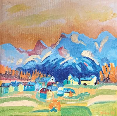 Roland Bider, geb. 1954, Poschiavo Tal, Öl/Lwd, rechts unten sign. und dat. 93, ca. 39x39cm, R. ca. 47x47cm