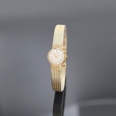 ZentRa Damenarmbanduhr in GG 585/000, Schweiz um 1965, Handaufzug, 2-teil. Geh. m. orig. Milanaiseband u. orig. Klappschl. in GG 585/000, Boden ...