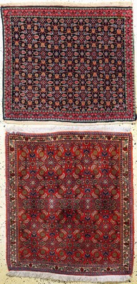 2 Lots Bidjar fein, Persien, Mitte 20.Jhd, Korkwolle auf Baumwolle, ca. 88 x 78 cm, EHZ: 2
