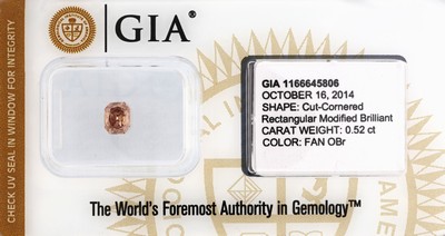 Diamant Radiant 0.52 ct natural, fancy Orange-Brown, even, cut-cornered rectangular modifiedBrillant 5.38 x 4.35 x 2.64 mm, eingeschweißt GIA ...