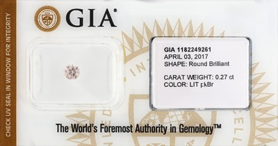 Brillant 0.27 ct natural light pinkish Brown, eingeschweißt, GIA colored Diamond Report 04/2017