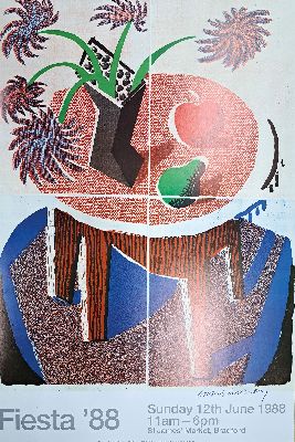 David Hockney, geb. 1937, "Apple, Flowers and Pear on a Table", St. James´ Market, Bradford 1988, handsign., Offsetlithografie, ca. 63x43 ...