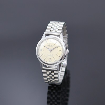 PAUL BUHRE Armbanduhr RotoDatoR, Schweiz um 1957, Automatik, Edelstahlgeh. inkl. neutr. Gliederband, Boden verschr., vers. Zifferbl. m. aufges. ...