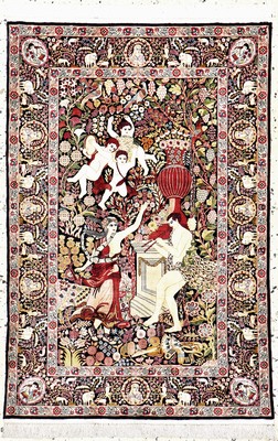 Hereke Seide Sehr fein, China, Mitte 20.Jhd, reine Naturseide, ca. 92 x 62 cm, ca. 2,5 Mio. Kn/qm, nahezu neuwertig.