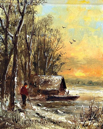 Herbert Wehringer, 1926 Kempten-2017, 2 kleinformatige Landschaften, 1x "Winterlandschaft / am zugefrorenen See", 1x "Angler am ...