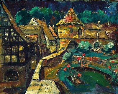 Heinz Reiss, 1923 Haßloch-2008, Ansicht aus Dörrenbach, mittig unten monogrammiert und datiert 1967, Öl/Karton, Rahmen 48x59 cm