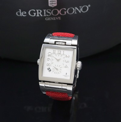 DE GRISOGONO Instrumento Doppio Tre Armbanduhr mit 3 Zeitzonen, Automatik, Schweiz um 2004, um 360 Grad drehbares Wendegehäuse inkl. orig. ...