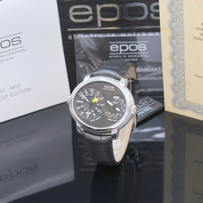 EPOS Oeuvre d'Art auf 999 Stück limitierte Herrenarmbanduhr mit GMT und 2 Werken Referenz 3400, Schweiz lt. beil. Pap. verk. 03/2021, ...