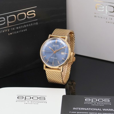 EPOS Herrenarmbanduhr Referenz 3437K, Schweiz lt. Pap. verk. 01/2020, Automatik, verg. 3-teil. Geh. an verg. Milanaiseband m. Faltschl., 4-fach ...